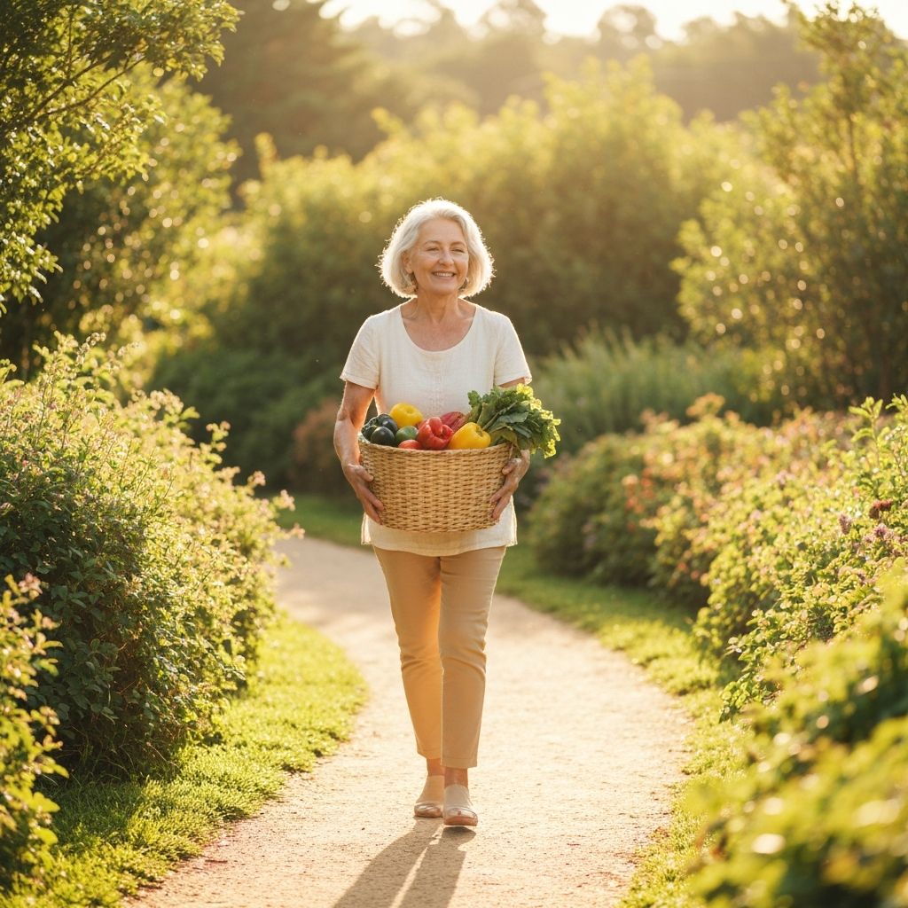 Person in relaxed movement in garden setting