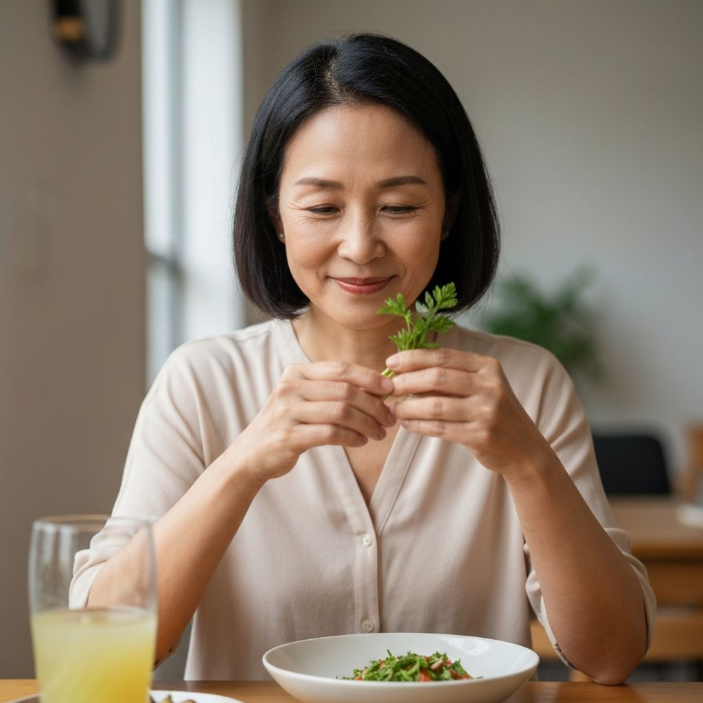 Person mindfully enjoying a meal